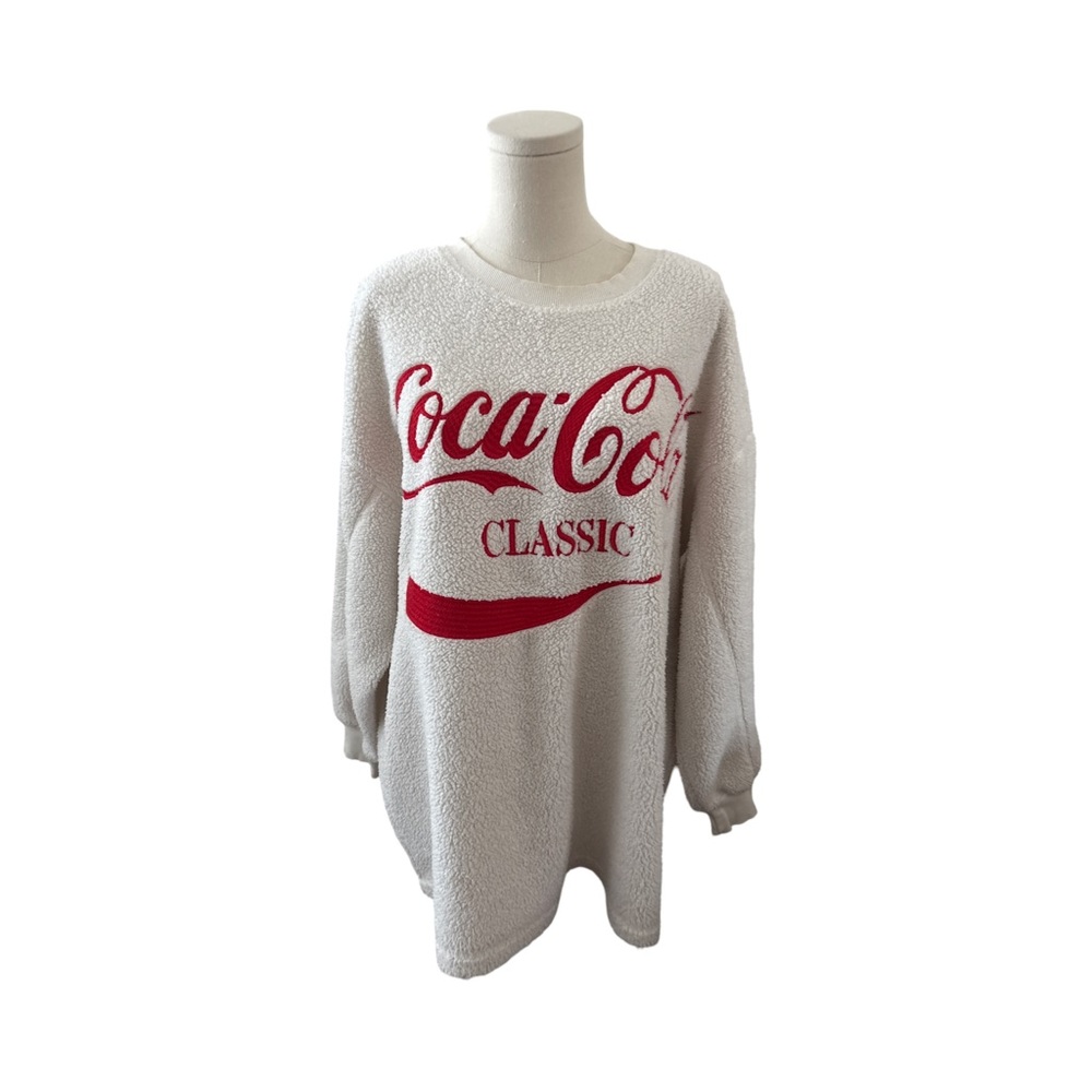 H & M Coca Cola Collab fuzzy fleece Oversized Sweatshirt- size L